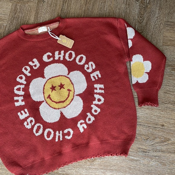 Simply southern groovy happy choose sweater Size Medium New With Tags Red - Picture 3 of 10
